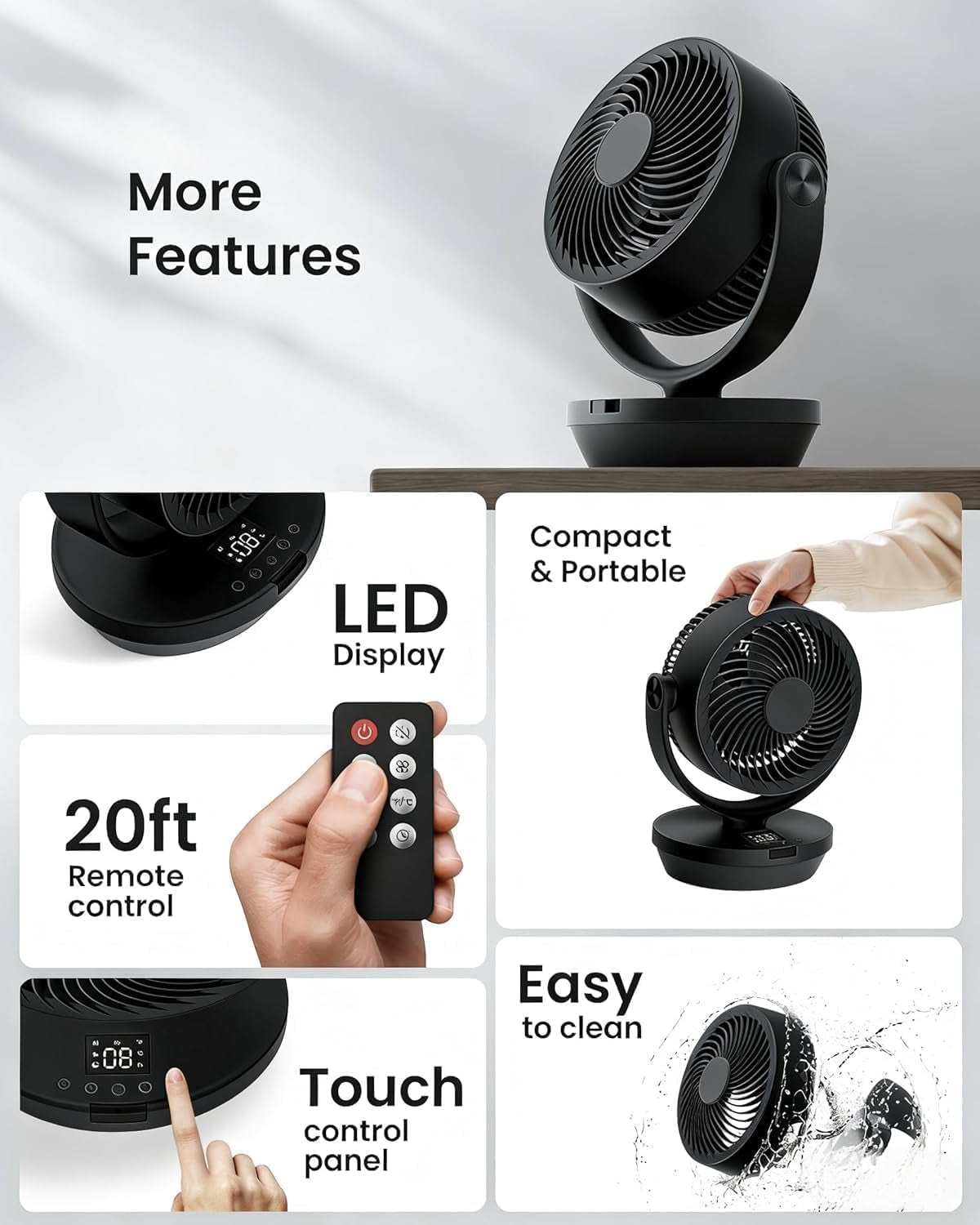 Air Circulator Fan for Bedroom, Quiet Table Fan with 4 Speeds, 90° Oscillation, 120° Vertical, 12H Timer, Powerful Airflow, Oscillating Desk Fan for Bedroom Office Home