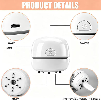 Desktop Vacuum Cleaner USB Recharging, Portable Mini Vacuum Cleaner for Cleaning Eraser Crumbs, Dust, Crumbs, Computer Keyboard and Car (White)