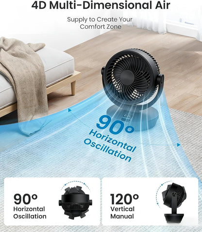 Air Circulator Fan for Bedroom, Quiet Table Fan with 4 Speeds, 90° Oscillation, 120° Vertical, 12H Timer, Powerful Airflow, Oscillating Desk Fan for Bedroom Office Home