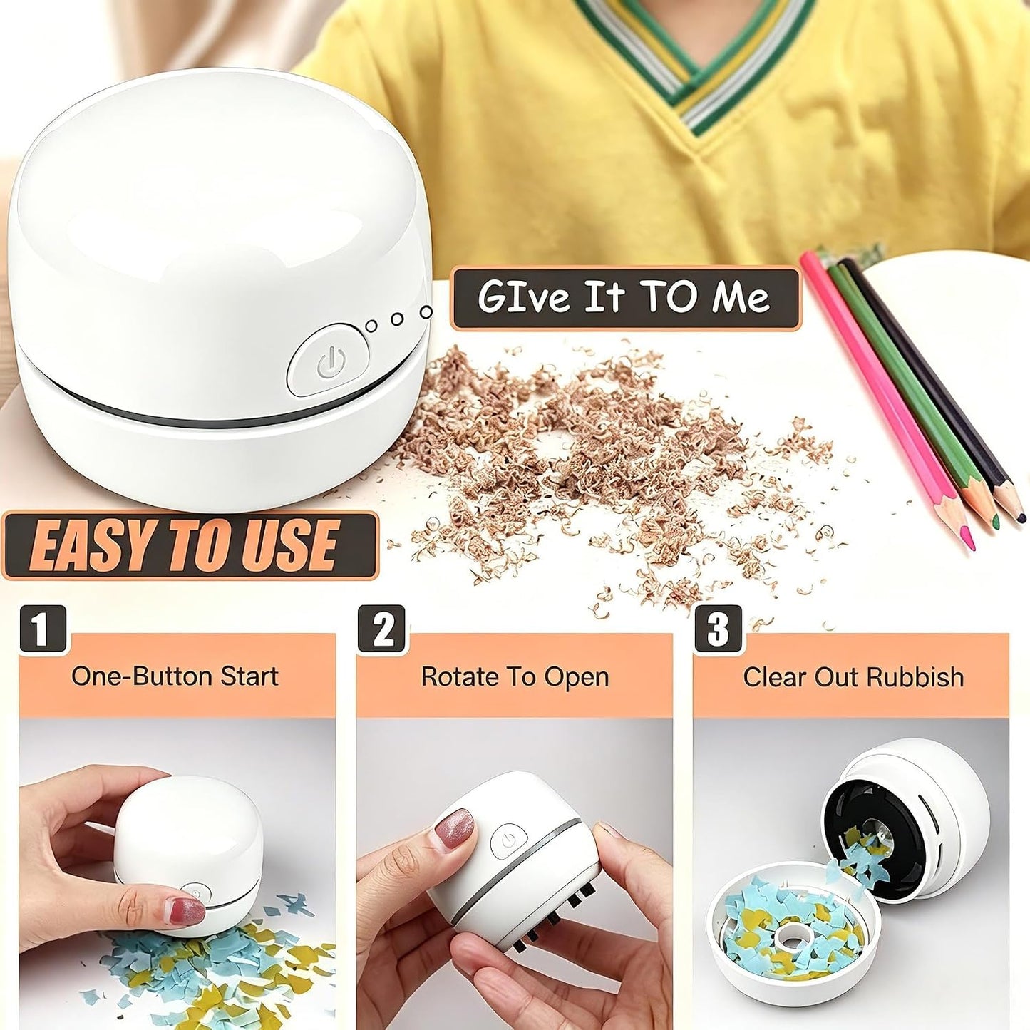 Desktop Vacuum Cleaner USB Recharging, Portable Mini Vacuum Cleaner for Cleaning Eraser Crumbs, Dust, Crumbs, Computer Keyboard and Car (White)