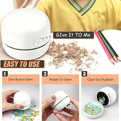 Desktop Vacuum Cleaner USB Recharging, Portable Mini Vacuum Cleaner for Cleaning Eraser Crumbs, Dust, Crumbs, Computer Keyboard and Car (White)