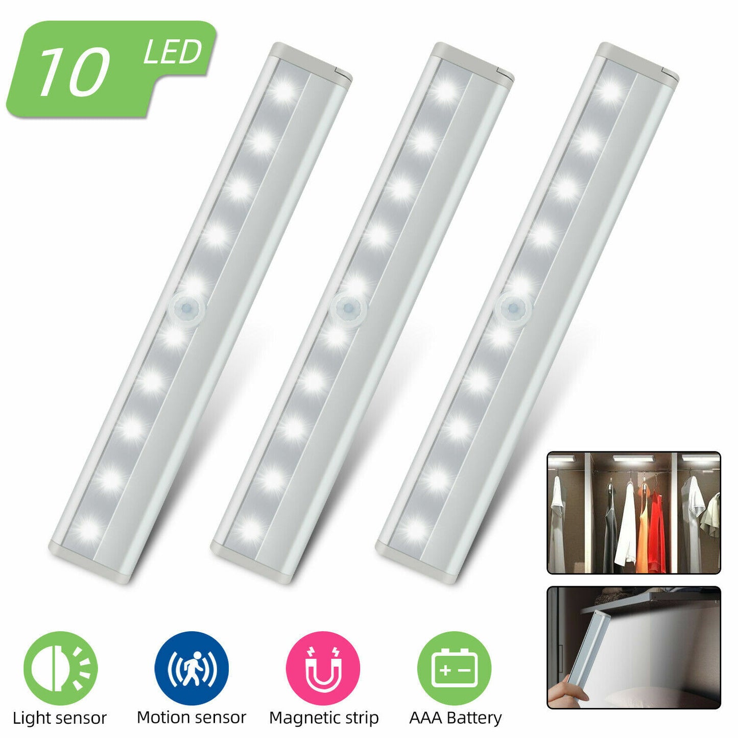 LED Motion Sensor Lights 10 LED Closet Battery Operated Night Lights Wardrobe