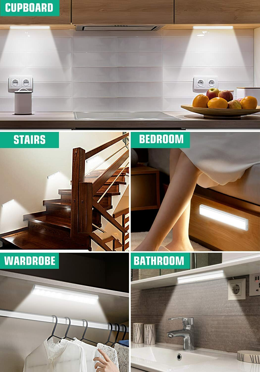 LED Motion Sensor Lights 10 LED Closet Battery Operated Night Lights Wardrobe