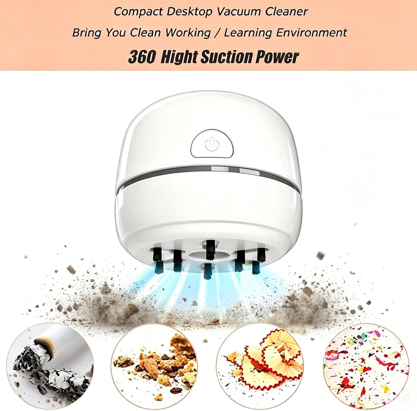Desktop Vacuum Cleaner USB Recharging, Portable Mini Vacuum Cleaner for Cleaning Eraser Crumbs, Dust, Crumbs, Computer Keyboard and Car (White)