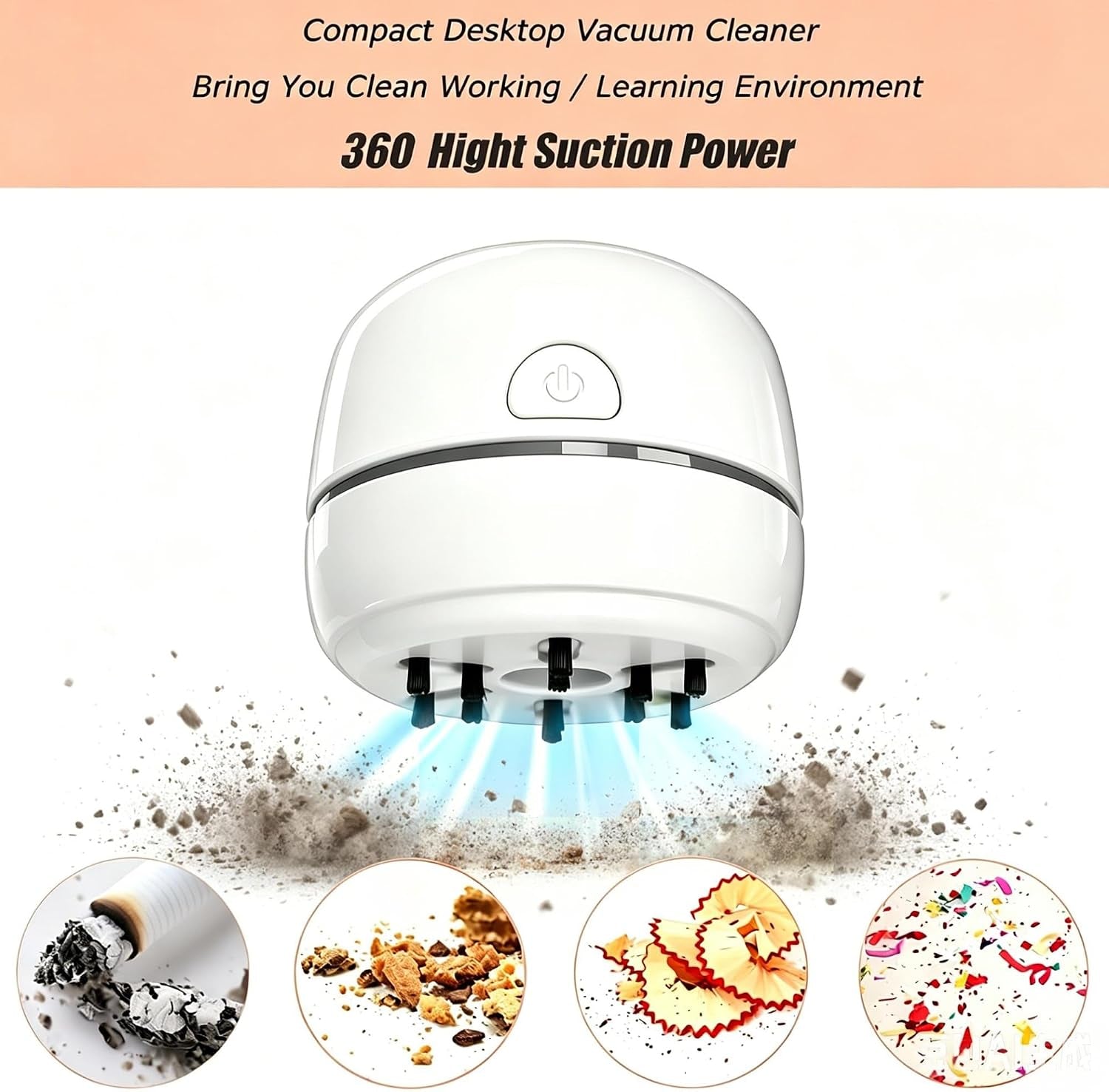 Desktop Vacuum Cleaner USB Recharging, Portable Mini Vacuum Cleaner for Cleaning Eraser Crumbs, Dust, Crumbs, Computer Keyboard and Car (White)