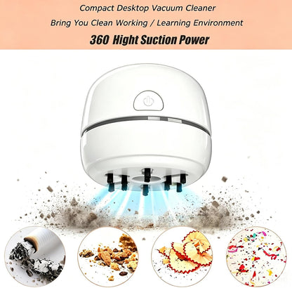 Desktop Vacuum Cleaner USB Recharging, Portable Mini Vacuum Cleaner for Cleaning Eraser Crumbs, Dust, Crumbs, Computer Keyboard and Car (White)